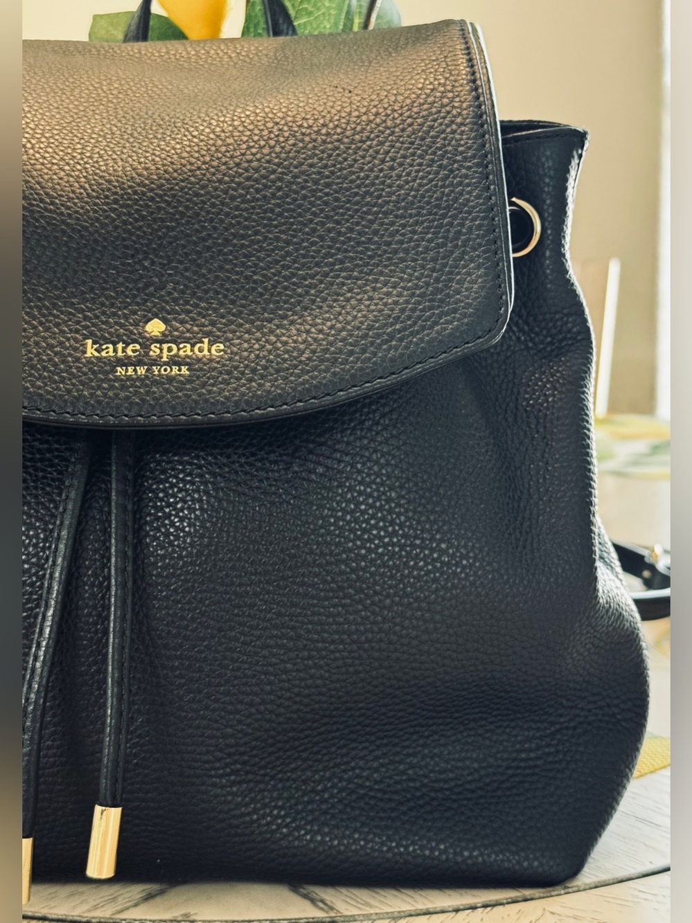 Kate Spade Leila Medium Flap Black Pebbled Leather Backpack - Picture 9 of 16
